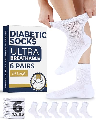 Image of Pembrook Knit Diabetic Socks for Men & Women - 6 Pairs, Wide Non Binding Neuropathy Socks for Women, Smooth Toe Seams