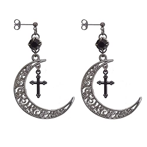 三日月 クレセントムーン 宇宙 星 黒 ブラック ピアス 天体 両耳用 ゴシック ゴスロリ パンク V系アクセサリー レディース コスプレ ハロウィン メンズ