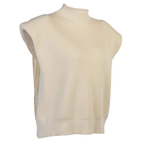 Women Shoulder Pad Sweater Top Sleeveless Turtleneck Pullover Vest Wide Shoulder Knitted Jumper Top (Apricot, S) #TOP5