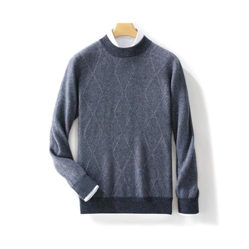 Men's Round Neck Wool Knitted Sweater Solid Diamond Color Blocking Pullover Business Casual Sweater3