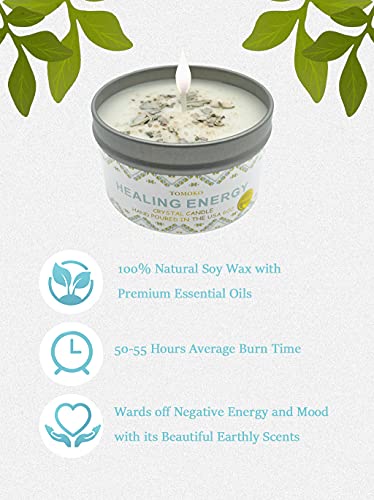 White Sage Candle, Sage Leaf, Himalayan Crystal Salt & Essential Oil, Healing Energy, Crystal Candle #TOP4