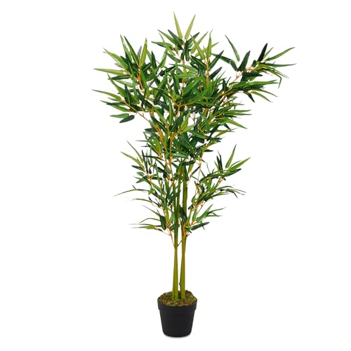 Spetebo Planta artificial de bambú en maceta, 115 cm, planta decorativa de interior, árbol artificial