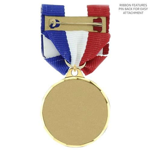 SHOP AWARDS AND GIFTS 1-1/4 Inch in Honor of Academic Excellence Die Struck Brass Award Medal, Gold Finish, Diamond Engraved Borders, Attached to a Red, White, and Blue Pin Back Ribbon, Pack of 1