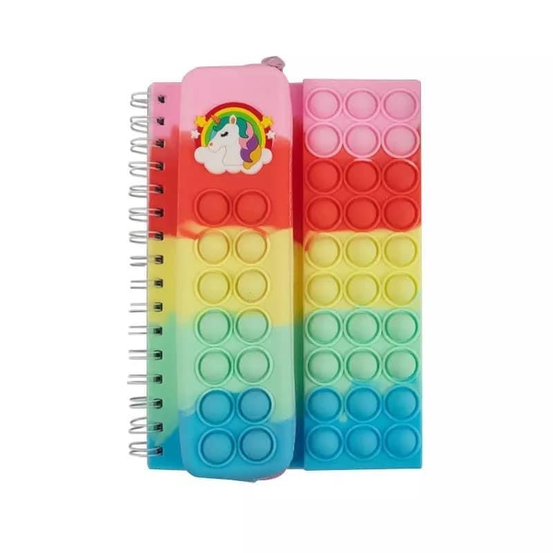 Pop it Pencil Case with Diary, Combo of Fidget Popit Pouch & Diary for Kids Pop it Stationery Kit - Stationary Organizer Set/Birthday Return Gifts (Random Colour) (Unicorn)