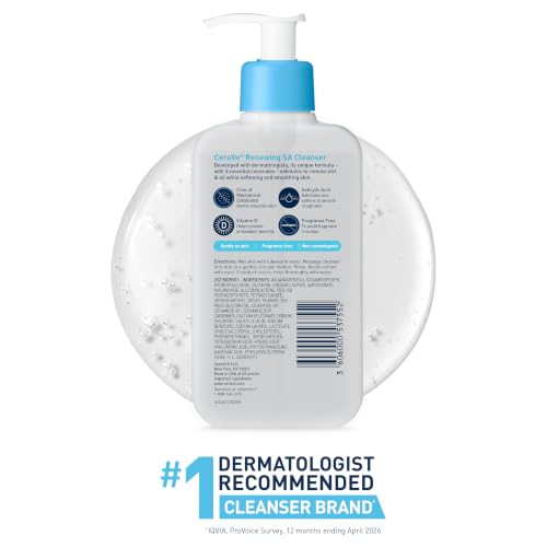 CeraVe Renewing Salicylic Acid Cleanser, Gentle Exfoliating Face Wash, 16oz | Skin Care with Hyaluronic Acid & Niacinamide, Facial Cleanser, Face Cleanser, Ceramides, Fragrance Free, Non-Comedogenic - image 9