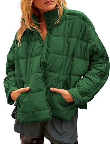 Gacaky Women's Baggy Lightweight Zip Puffer Jacket Warm Winter Down Coat with Pockets Green （S）