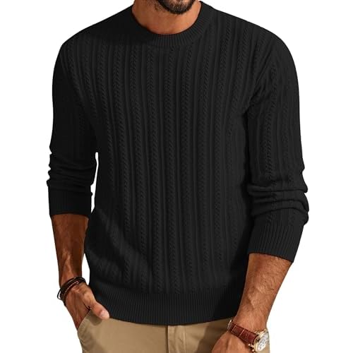 PJ PAUL JONES Mens Crew Neck Sweater Lightweight Cable Knitted Pullover Sweaters
