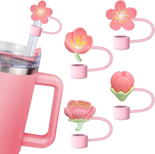 5個 ストローカバーキャップ スタンレーカップ用 シリコン 胡蝶ストロートッパー スタンレー用 30&40オンス タンブラー ハンドル付き 10mm 0.39インチ 防塵 再利用可能 ストローチップ 蓋 (花/4 個)のサムネイル