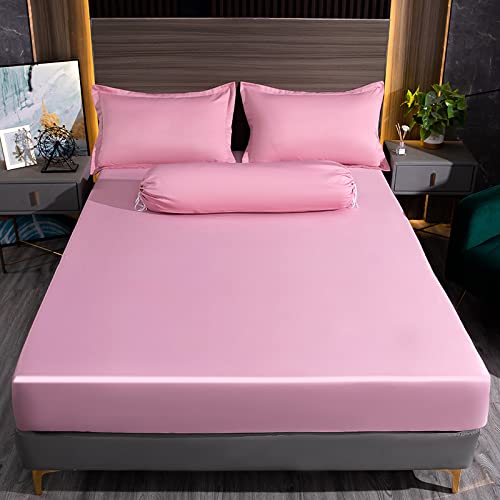 JIANINGHOME Sábana de seda de hielo de verano, juego de ropa de cama de látex para dormir, transpirable, antideslizante, tamaño Queen, doble, sábanas de seda, 150 x 200 + 25 cm