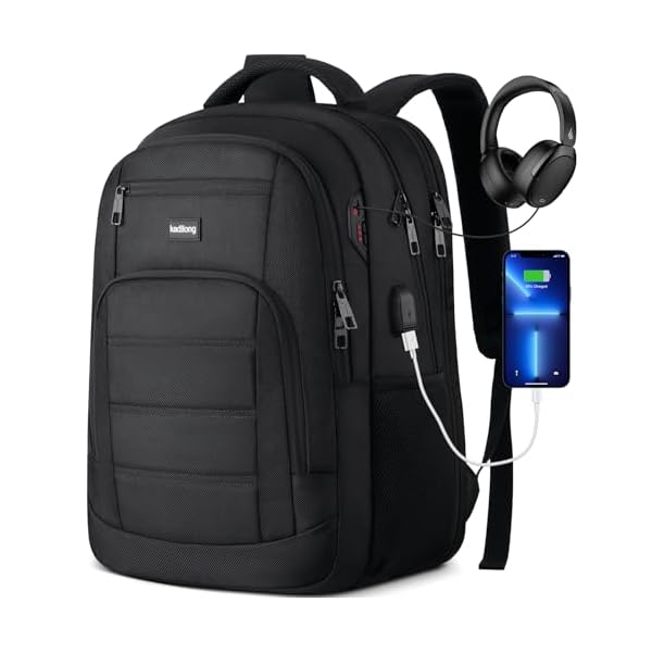 kadilong School Backpacks for Teen Boys Laptop Backpack Men,Bookbag College Computer Bag with USB Charging Port for Work Business Middle High School Student,Black