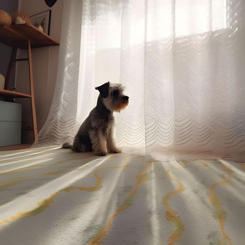 Homxi Sheer Curtains Voile 2 Panels,2 x 42W x 45H,Drapes for Bedroom Semi Sheer Beige Wave Pattern Curtain for Pinch Pleats - Image 6