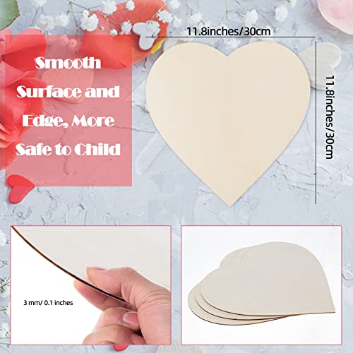 12 Pieces Large Wooden Heart Cutouts, 12 Inch Unfinished Wood Hearts Blank Slice Heart Discs Heart-Shaped Wood Cutouts DIY Love Slices for Valentine\'s Day Embellishment Making