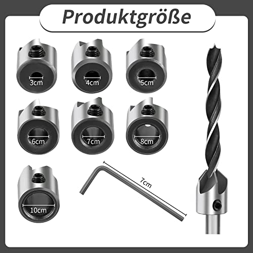 8 Piece Countersink Set 7 Pieces Attachment Countersink and 1 Allen Key for Wood Drilling Diameter 3-10 mm/0.1-0.4 Inch for Countersink Drill for Drilling Holes for Wood Plastic - Image 2
