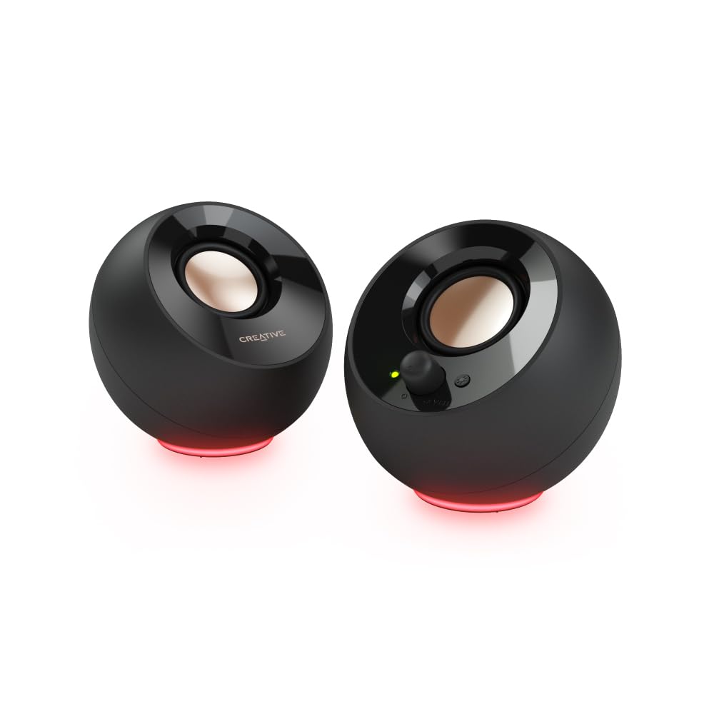 Creative Pebble SE ブラック RGB ライティング 搭載/音声入力 ピンプラグ/電源 USB C 接続 / 45度 上向きスピーカー 低音パッシブラジエーター 搭載 ピーク出力8.8W/総合4.4W RMS PC スピーカー SP-PBLSE-BK