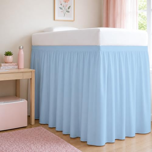College Room Twin XL Size Bed Skirt - 30 Inch Drop, Light Blue