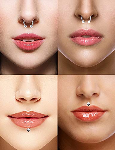 Scerring 16G Lip Rings Stainless Steel Horseshoe Septum Nose Hoop Labret Monroe Lip Rings Nail Tragus Rook Helix Cartilage Earrings Studs Ring Medusa Piercing Jewelry 36Pcs Silver #TOP2