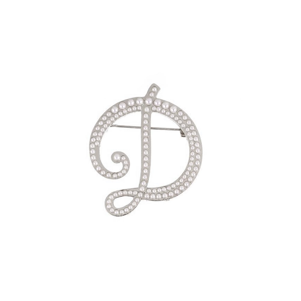 Silver A-Z Letter Brooch Pin for Women Simulated Pearl Initial Brooches Delicate Alphabet Pins Costume Jewelry Gifts