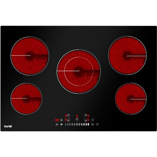 77cm 8200W 5 Zone Ceramic Burner Electric Hob - Black Glass Touch Control Flush