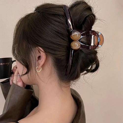 Briskyjp ヘアクリップ 大きめ 13cm しっかりとまる クリップ バンスクリップ ヘアアクセサリー お風呂 バナナクリップ 大人向け 韓風 シンプル オフィス レディース 可愛い 髪留め 髪飾り PC樹脂 軽量 毛量多い方に ブラウン