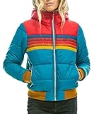 SRASALL Womens Rainbow Zipper Winter Down Jackets Y2k Casual Striped Hooded Puffer Coat Outerwear Plus Size Parkas