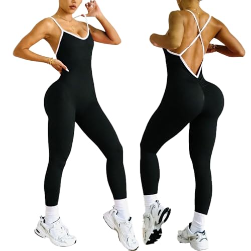 XDSP Tuta Integra Donna Sportiva Elegante con Tight Scrunch Butt V-Back Jumpsuit Senza Maniche per Yoga e Palestra