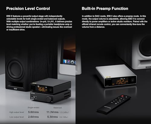 Image of Topping E50 II Mini HiFi DAC AK4497S DSD512 PCM768kHz USB DAC USB-C /Coax /Opt /BT Inputs RCA /TRS Outputs Decoder for Home Theater Game Music
