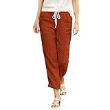 Pantalón genérico de lino para mujer, cómodos pantalones con cordón de ajuste, pantalones para mujer, verano, verde, ancho, blanco, cómodo, playa, ligero, naranja y b, S