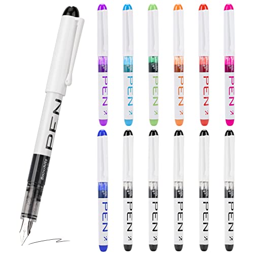 Eeoyu 12 Pieces Disposable Fountain Pens, Smooth-Writing Office Supplies For Sketching, Journaling, Calligraphy, Doodling And Gifts (Assorted Colors) #TOP6