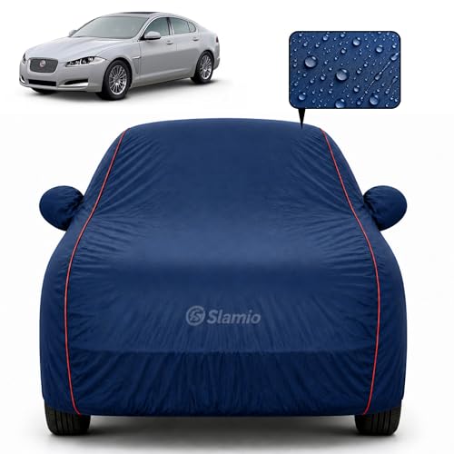 Image of Car Cover for Jaguar XF | 100% Waterproof Heavy-Duty 3-Layer Car Body Cover | All-Weather Rain, UV, Sun & Dust Protection | Custom Fit | Mirror & Antenna Pockets | Navy Blue