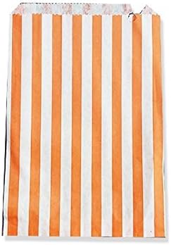 100 x ORANGE STRIPED/STRIPE PAPER CANDY BAGS - 5" x 7" / 12.7 x 17.8cm / 127 x 178mm