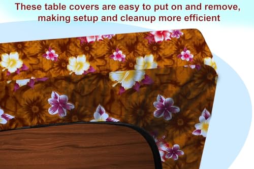 Image of The Furnishing Tree Elastic Rectangular Dining Table Cover WxL 36x48 in Inches Polyester Floral Pattern Orange