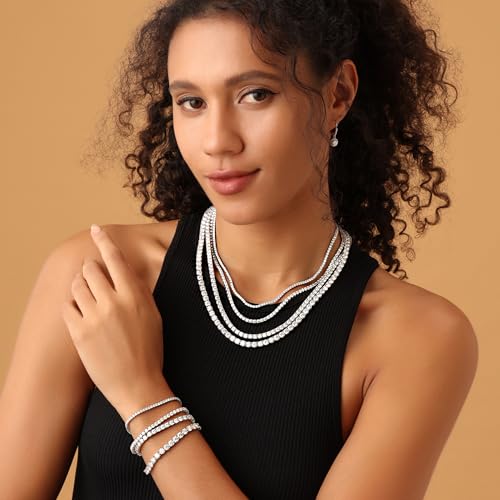 SAVEARTH DIAMONDS Round Lab Created Moissanite 2MM to 6MM Width Tennis Chain Necklace For Men Women In 14K Gold Plated 925 Sterling Silver VVS1 Clarity 550 CT To 7870 CT 15 To