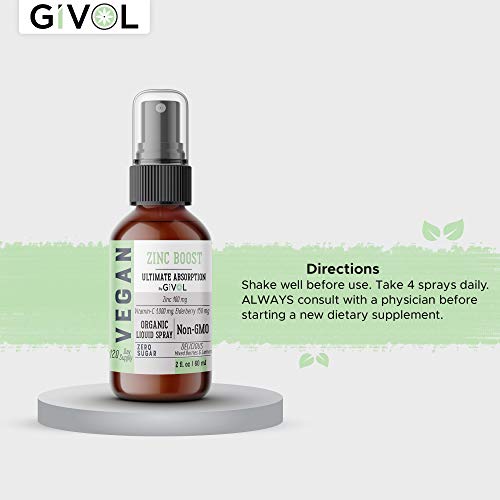 Givol Organic Zinc Boost Mist 100Mg (Extra Strength) Liquid Spray For Kids & Adults - Immune Boost - High Flavonoid Levels - Vegan- Easy Absorption - Non-Gmo - 2 Oz #TOP2