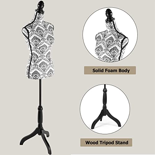 Haorui Mannequin Torso Female Dress Form Pinnable Mannequin Body For Display With Height Adjustable Sturdy Tripod Stand , Black Flower #TOP6