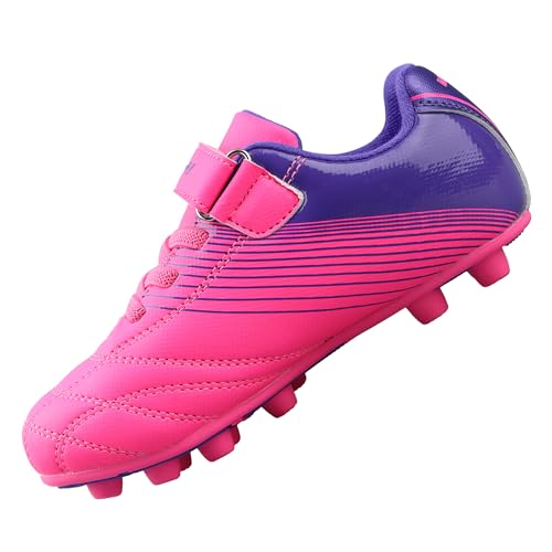 Vizari Soccer Cleats Boys Girls | Firm Ground Football Shoes | Light Secure Fit with Hook & Loop Strap | Toddlers, Little/Big Kid Pink/Purple