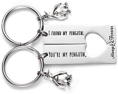 LParkin Penguin Keyrings Set of 2 Gifts for Couple Boyfriend Girlfriend Cute Matching Keychains, Stainless Steel 2 By 1/2 Inches