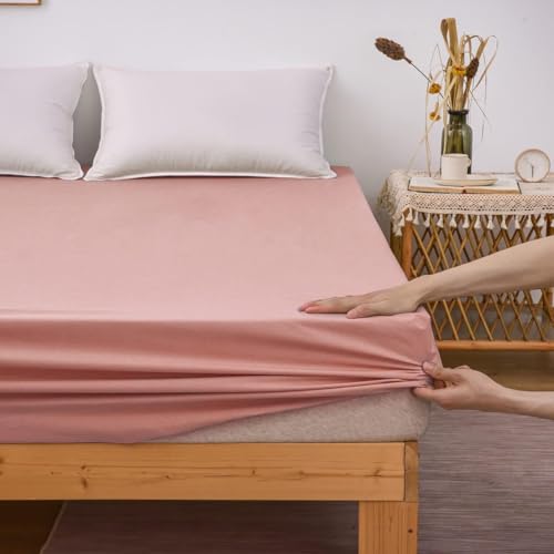 Image of Waterproof Mattress Protector King Size 75x70 - Waterproof Terry Cotton Mattress Protector /Breathable Elastic Fitted Style Bed Cover King Size Bed - Pink Color - Kids Urine Protection