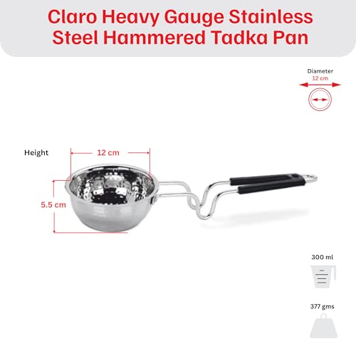 Image of Vinod - Claro Heavy Gauge Stainless Steel Hammered Tadka Pan, 1.5 mm
