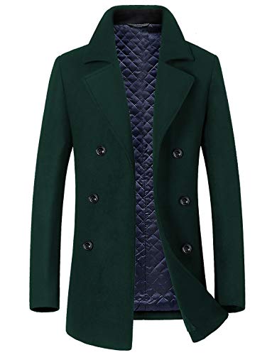 image for chouyatou Men's Classic Notched Collar Double Breasted Wool Blend Pea 