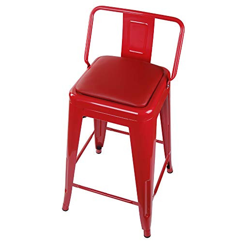 Gia 24-Inch Counter Height Low Back Metal Stool Chair With Red Vegan Leather Seat, Red, Set Of 2 #TOP5