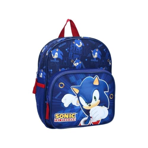 mybagstory - Sac à dos Sonic bleu 29 cm – Léger et résistant – Bretelles ajustables rembourrées – Poche principale, poche frontale et poches filet...