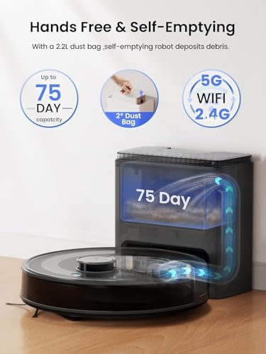 Image of Lefant Robot Vacuum and Mop Combo,75-Days Self-Emptying,7000Pa Powerful Scution,Multi-Floor Mapping, No-Go Zones,140 Min Runtime,2.4G /5G WiFi /Alexa /APP /iWatch, M2 Plus Black
