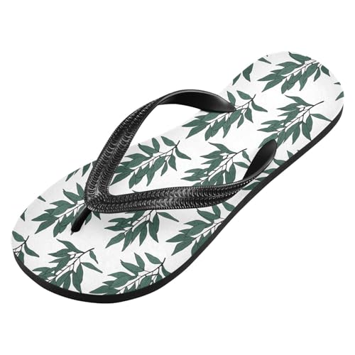 Sinestour Green Leaf White Flip Flops for Beach Thong Sandals Anti-slip Lightweight Beach Slippers for Indoor Outdoor House2