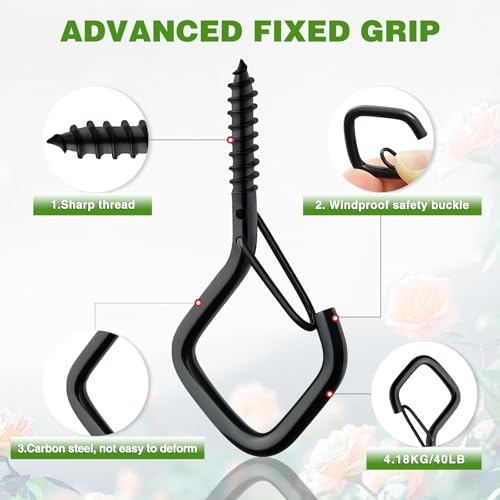 Gucass 30 Stück Schwarz Haken zum Schrauben, Schraubhaken Edelstahl mit Sicherung, Hakenschrauben Einschraubhaken zum Aufhängen Topfplanzen Lichterketten Windspielen und Vogelhäuser(Raute)