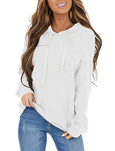 PRETTODAY Women's Casual Lightweight Hoodies Long Sleeve Color Block Sweatshirts Loose Pullover Tops with Pocket (White,Medium)