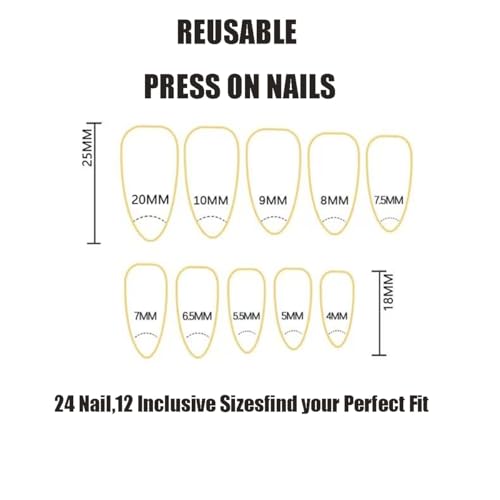 Image of Red French Tip Press on Nails Gold Edge Fake Nails Medium Almond False Nails with Rhinestone Design Flower Glue on Nails Artificial Acrylic Nail Full Cover Nude Stick on Nails for Women Manicure 24Pcs