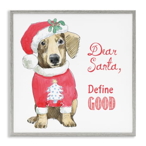Humorous Dog Christmas Outfit, 17 x 17 Inch Framed Giclée Print