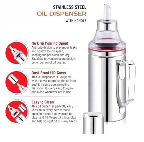 Image of Stainless Steel Oil Dispenser with Nozzle 1 Litre (1000 ml) Pack of 2