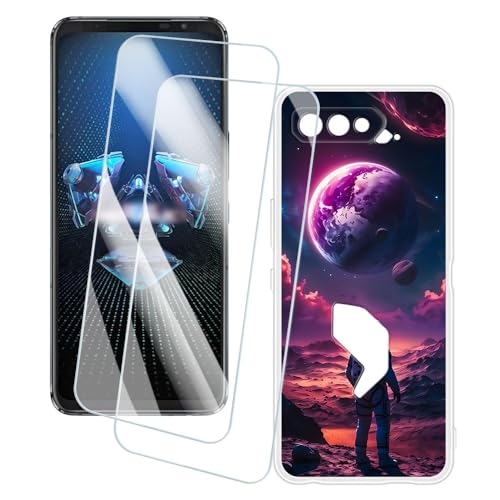 OAGELIM 2�Z�b�g �X�N���[���v���e�N�^�[ + �P�[�X Asus ROG Phone 5S ZS676KS (6.78 �C���`) �Ƃ̌݊������� �A�[�e�B�X�e�B�b�N�J�X�^���v�����g�J�o�[�Ƌ����K���X�t�B���� �X�N���b�`�h�~ (�F����s�m)