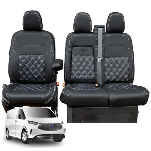 Housses de sièges pour Ford Transit Custom à partir de 2024 | Conducteur et passager double avec plateau rabattable | Similicuir pour Ford Transit Custom
